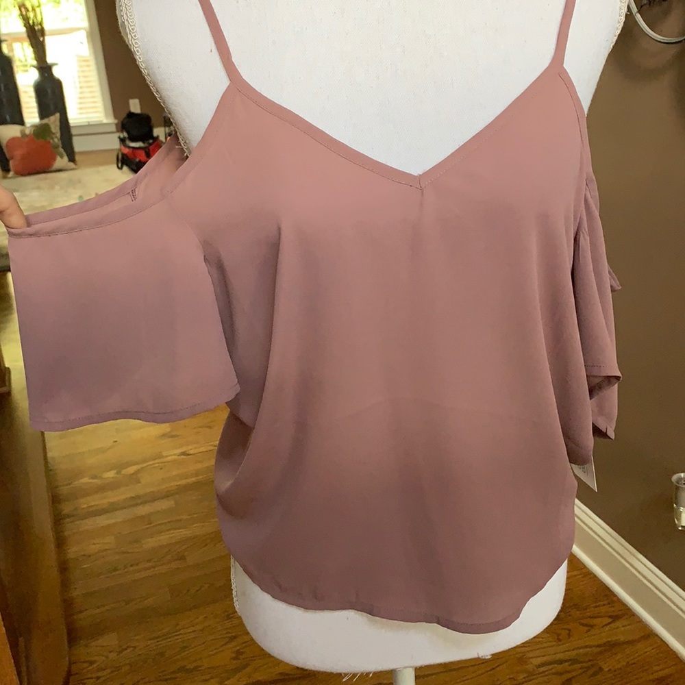 mauve tank top with ruffle sleeve